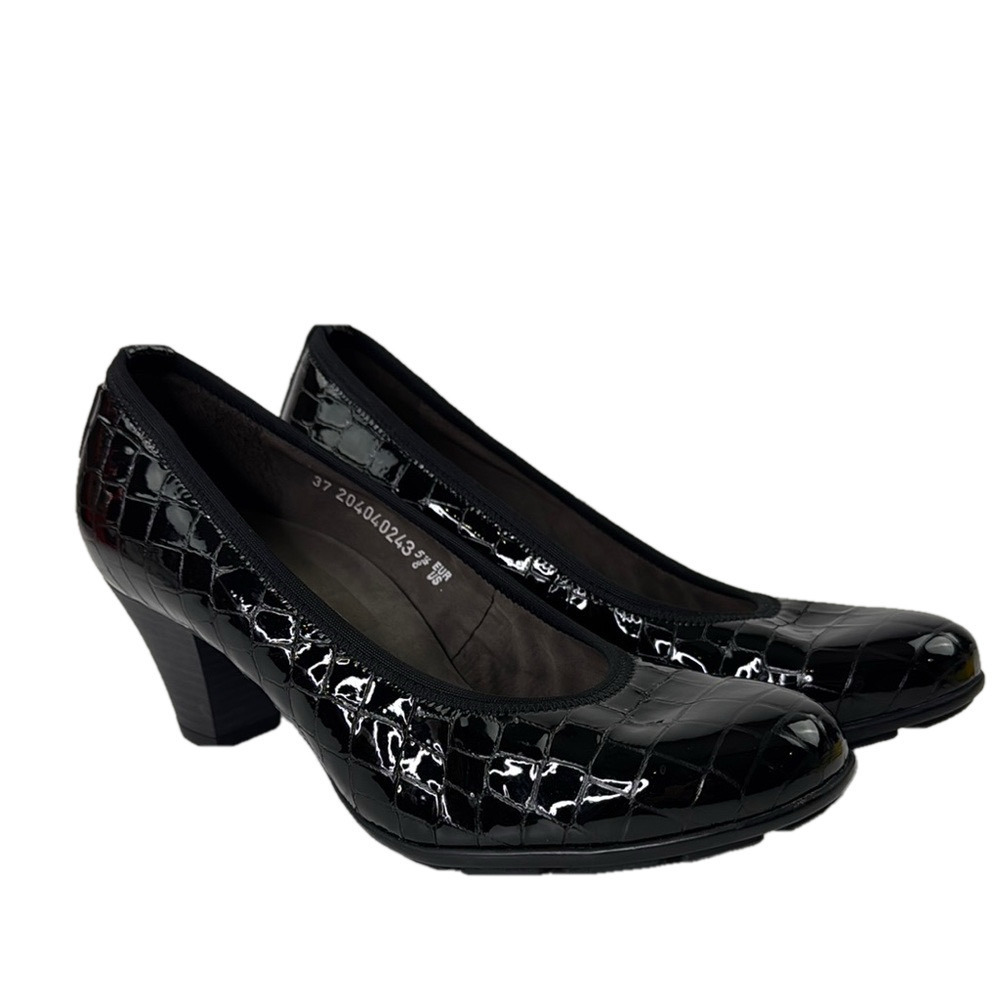 Mephisto Black Patent Croc-Embossed Low Heel Pumps US Size 8